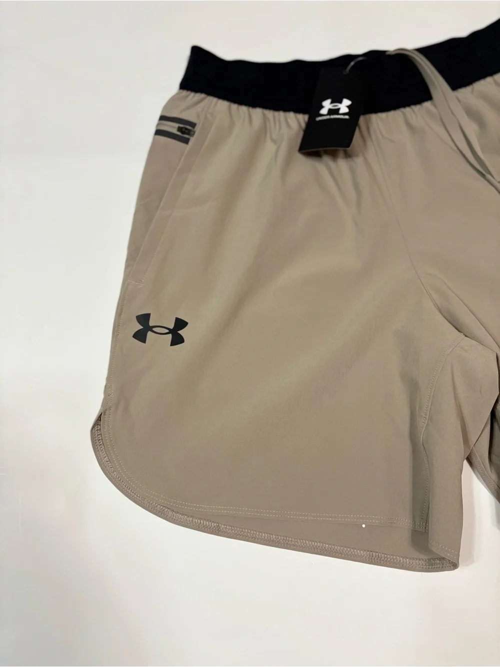 Under Armour Men's Sandstone Athletic Shorts with Black Waistband